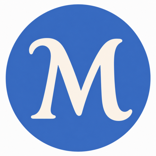 Logomarca com letra M azul estilizada